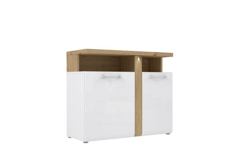 FORTE Kommode in Weiss Glanz / Artisan Eiche Dekor - 103,5x85,9x43,4cm (BxHxT) von FORTE