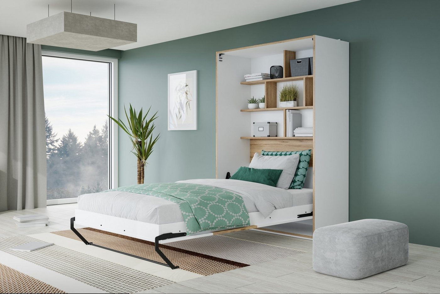 FORTE Schrankbett in Weiss/ Catania Eiche Dekor - 137,4x215x57,4cm (BxHxT) von FORTE