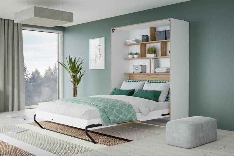 FORTE Schrankbett in Weiss/ Catania Eiche Dekor - 157,4x215x57,4cm (BxHxT) von FORTE