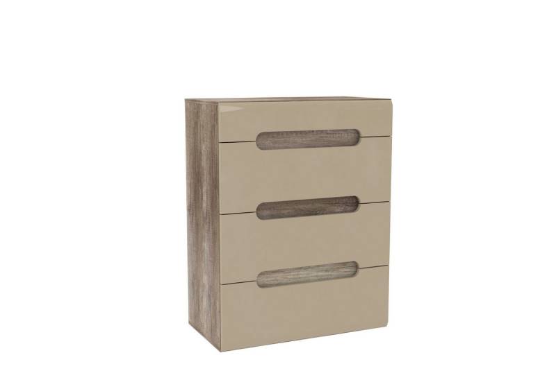 FORTE Schubkastenkommode 4 Schübe, Eiche Antik Dekor/ Beige Glanz - 80x104,6x43,1cm (BxHxT) von FORTE