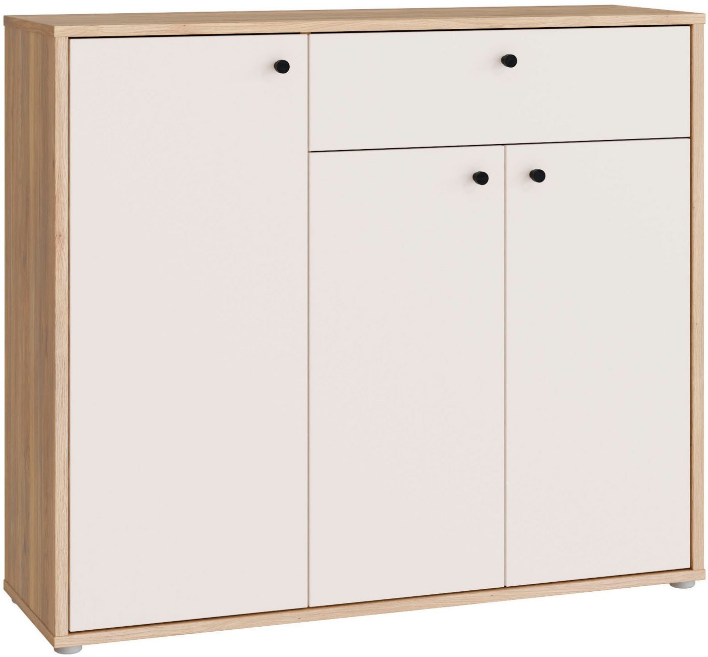 FORTE Schuhschrank Metallgriffe Schwarz B/H/T 113,4/98,3/34,9cm Soft Close, Vollauszug von FORTE