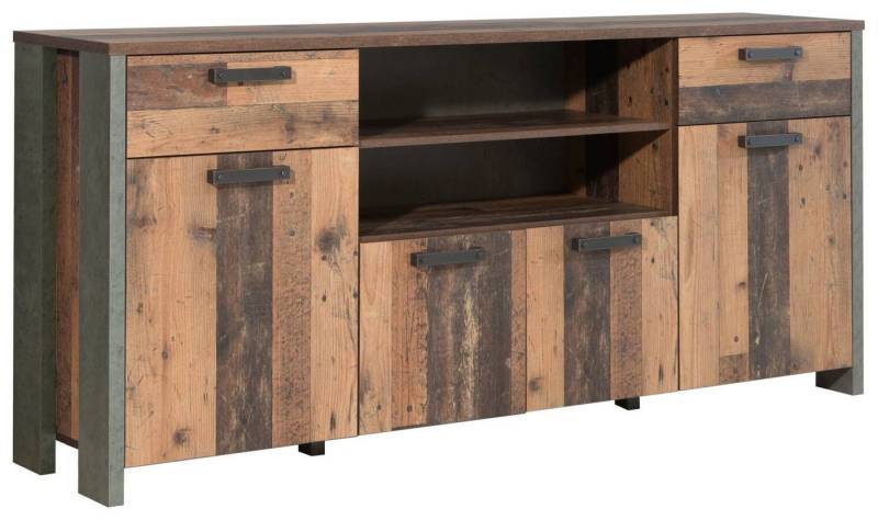 FORTE Sideboard Sideboard Kommode CLIF 4 Türen 2 Schubladen Optik: Old Wood Vintage von FORTE