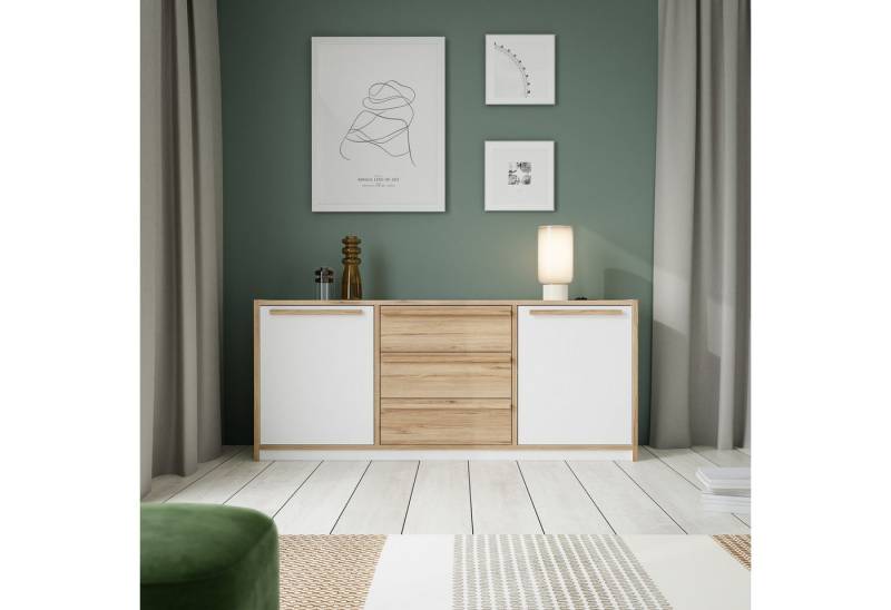 FORTE Sideboard in Weiss / Catania Eiche Dekor - 159,4x74,2x42cm (BxHxT) von FORTE