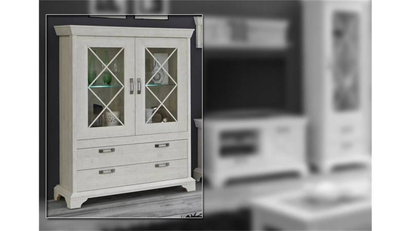 FORTE Vitrine Vitrine KASHMIR Highboard Schrank in Pinie weiß inkl. LED von FORTE