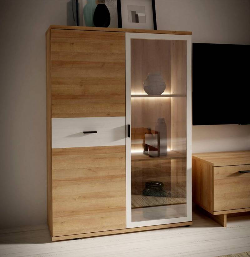 FORTE Vitrine Chesapeak Highboard inkl. Beleuchtung, 1 Glastür, Höhe 140 cm (B/H/T 99,9/140,7/34,8 cm) Highboardvitrine, Glastür, Beleuchtung inklusive, Höhe 140 cm von FORTE
