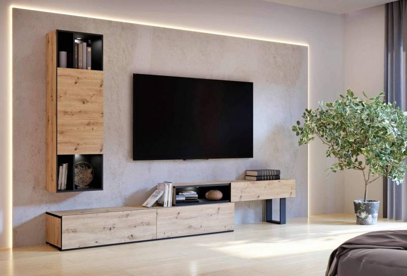 FORTE Wohnzimmer-Set Wohnwand KAELON 2er Set mit Beleuchtung Optik: Artisan Eiche, (Spar-Set, 2-St., 1x Lowboard, 1x Hängeschrank) von FORTE