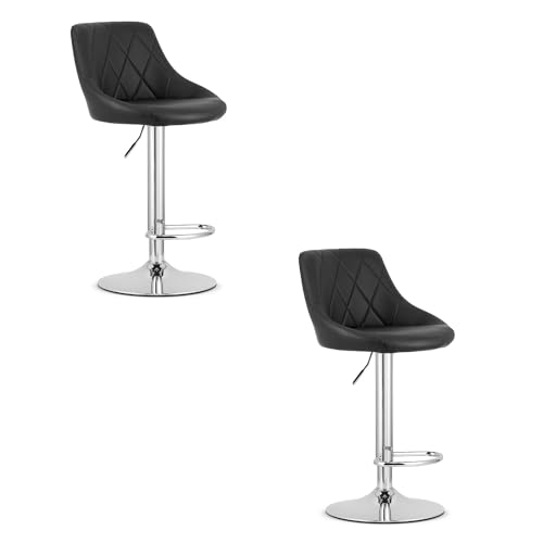 FORTENA 2X Barhocker KAST Kunstleder Drehbar Höhenverstellbar Tresenhocker Küchenhocker (Schwarz + verchromter Sockel) von FORTENA