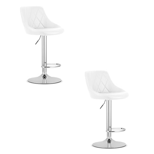 FORTENA 2X Barhocker KAST Kunstleder Drehbar Höhenverstellbar Tresenhocker Küchenhocker (Weiß + verchromter Sockel) von FORTENA