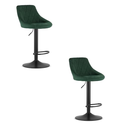 FORTENA 2X Barhocker KAST Samt Küchenhocker Tresenhocker Drehbar Verstellbar (Grün + schwarzer Sockel) von FORTENA