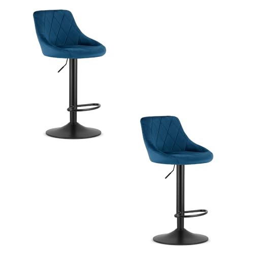 FORTENA 2X Barhocker KAST Samt Küchenhocker Tresenhocker Drehbar Verstellbar (Navyblau + schwarzer Sockel) von FORTENA