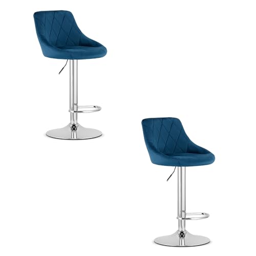 FORTENA 2X Barhocker KAST Samt Küchenhocker Tresenhocker Drehbar Verstellbar (Navyblau + verchromter Sockel) von FORTENA