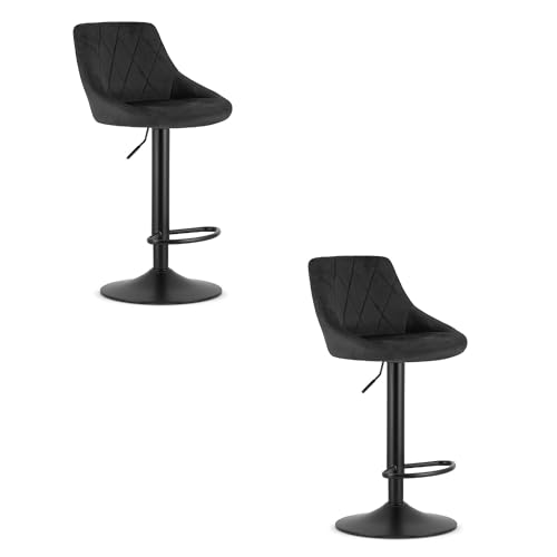 FORTENA 2X Barhocker KAST Samt Küchenhocker Tresenhocker Drehbar Verstellbar (Schwarz + schwarzer Sockel) von FORTENA