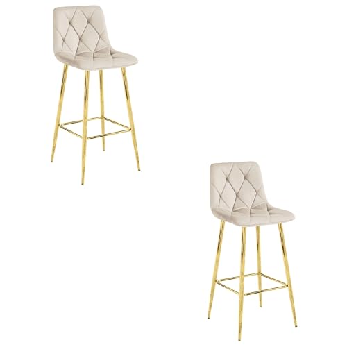 FORTENA 2X Barhocker NADO Samt Gold Küchenhocker Tresenhocker Skandinavisch (Beige + Goldener Sockel) von FORTENA