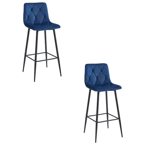 FORTENA 2X Barhocker NADO Samt Küchenhocker Tresenhocker Skandinavisch (Navyblau + schwarzer Sockel) von FORTENA