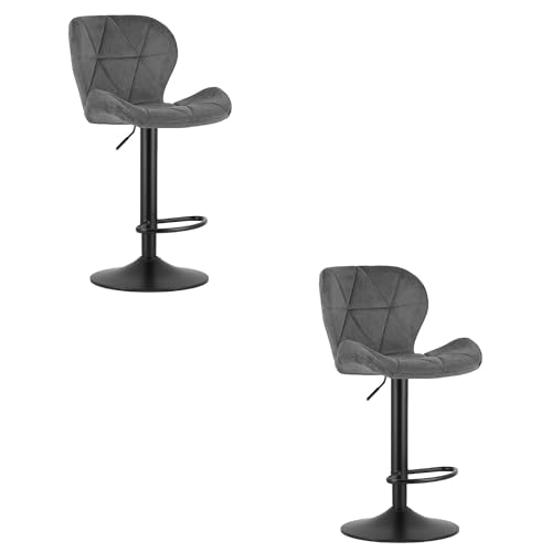 FORTENA 2X Barhocker West Samt Drehbar Höhenverstellbar Tresenhocker Küchenhocker Schwarzes Gestell (Grau) von FORTENA