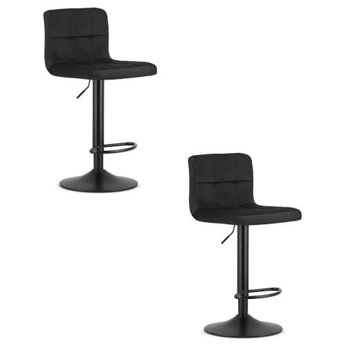 FORTENA Moderner Barhocker PROT – 2er-Set – schwarzer Samt und schwarzes oder verchromtes Gestell – Eleganz und Komfort (Schwarz – schwarzes Bein) von FORTENA