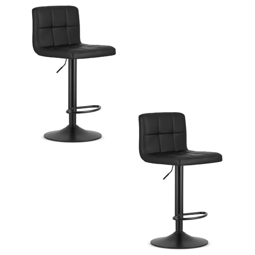 FORTENA Moderner Barhocker PROT 2er-Set schwarzes Kunstleder und schwarzer oder verchromter Rahmen, elegant und funktional (Schwarz – schwarzes Bein) von FORTENA