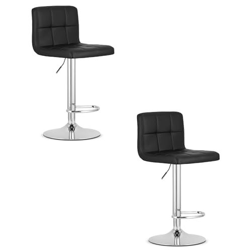 FORTENA Moderner Barhocker PROT 2er-Set schwarzes Kunstleder und schwarzer oder verchromter Rahmen, elegant und funktional (Schwarz – verchromtes Bein) von FORTENA