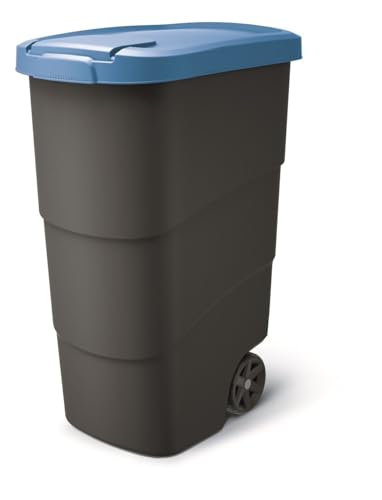 FORTENA Mülleimer Mülltonne mit Rädern und Deckel 90L Abfallbehälter zur Erleichterung der Trennung (Blau) von FORTENA