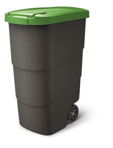 FORTENA Mülleimer Mülltonne mit Rädern und Deckel 90L Abfallbehälter zur Erleichterung der Trennung (Grün) von FORTENA
