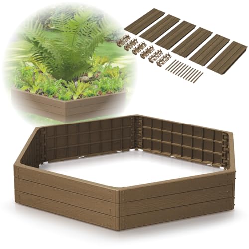 Gartenbeet Hochbeet Pflanzkasten Gemüsebeet Blumenkasten Gartenrabatte Kunstoff (Braun, Sechseck) von FORTENA