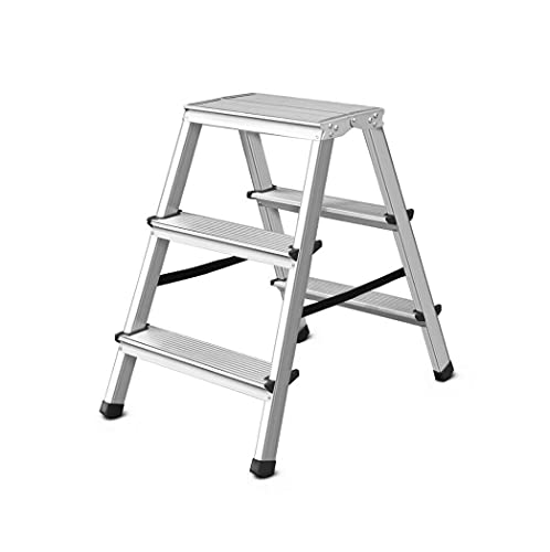 Trittleiter mit 3 Stufen – doppelseitige Profi-Leiter aus Aluminium, bis zu 125 kg Belastung, Klapptritt für Haushalt, FORTENA (2x3 Stufen) von FORTENA