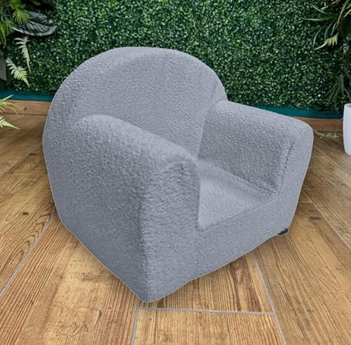 FORTISLINE – Kindersessel ab 1 Jahr David Mini – Kinderstuhl aus Plüsch - Kuschelsessel 40x33x39cm - Kindersessel Mini - Ohrensessel Zertifiziert nach Oeko-TEX - Farben zur Auswahl Hellgrau von FORTISLINE