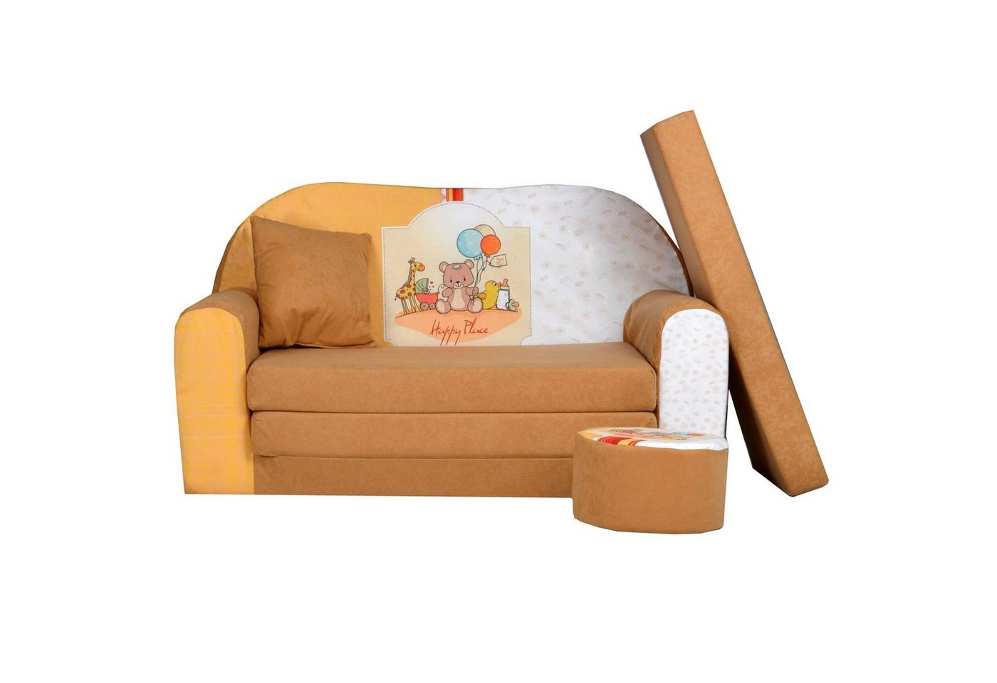 FORTISLINE Kindersitzgruppe Kindersofa Kindercouch Aufklappen Bettfunktion + Hocker W319 von FORTISLINE