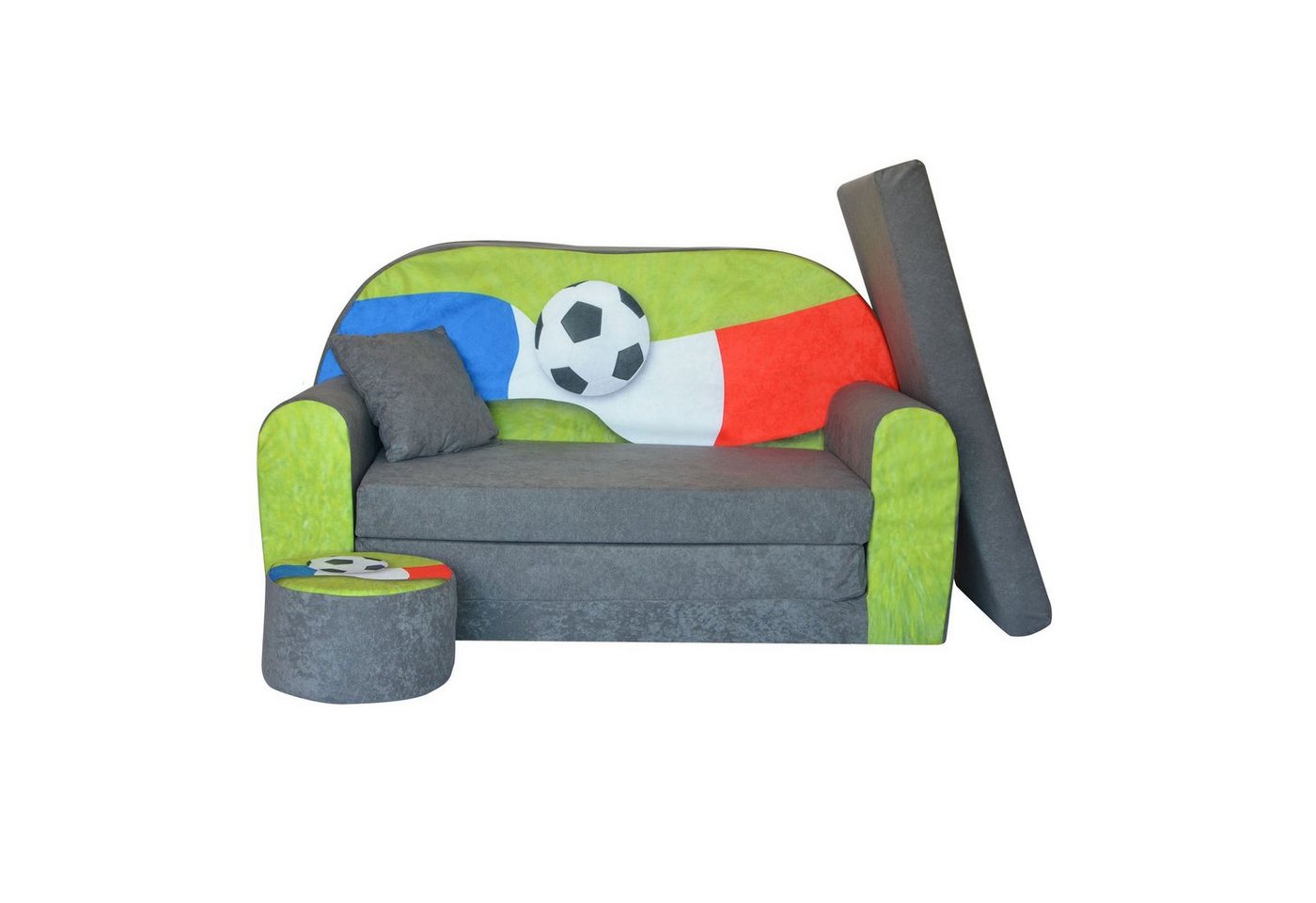 FORTISLINE Kindersitzgruppe Kindersofa Kindercouch Aufklappen Bettfunktion + Hocker W319 von FORTISLINE