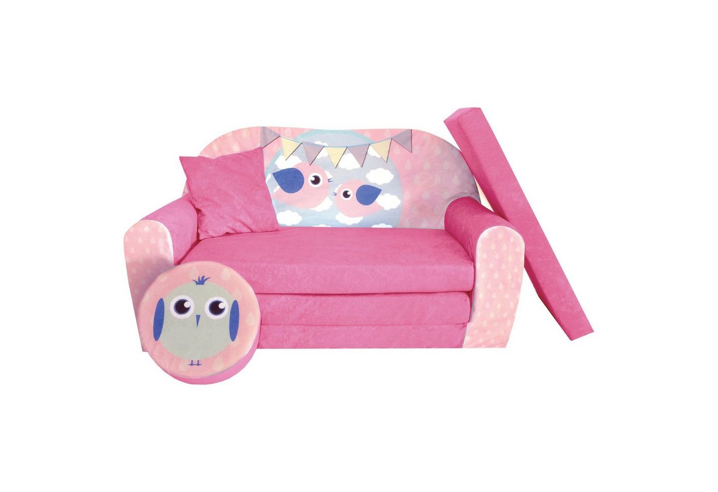 FORTISLINE Kindersitzgruppe Kindersofa Kindercouch Aufklappen Bettfunktion + Hocker W319 von FORTISLINE