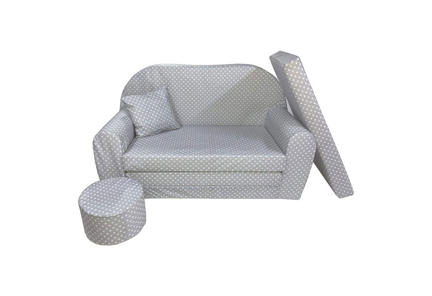 FORTISLINE Kindersitzgruppe Kindersofa Kindercouch Aufklappen Bettfunktion + Hocker W319 von FORTISLINE