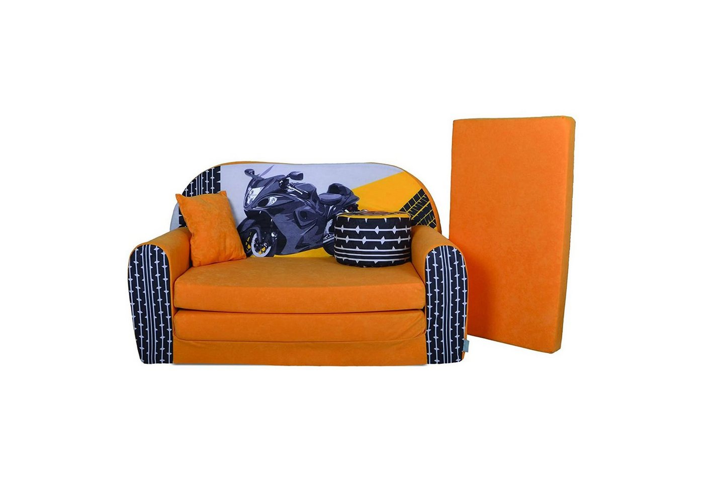 FORTISLINE Kindersitzgruppe Kindersofa Kindercouch Aufklappen Bettfunktion + Hocker W319 von FORTISLINE