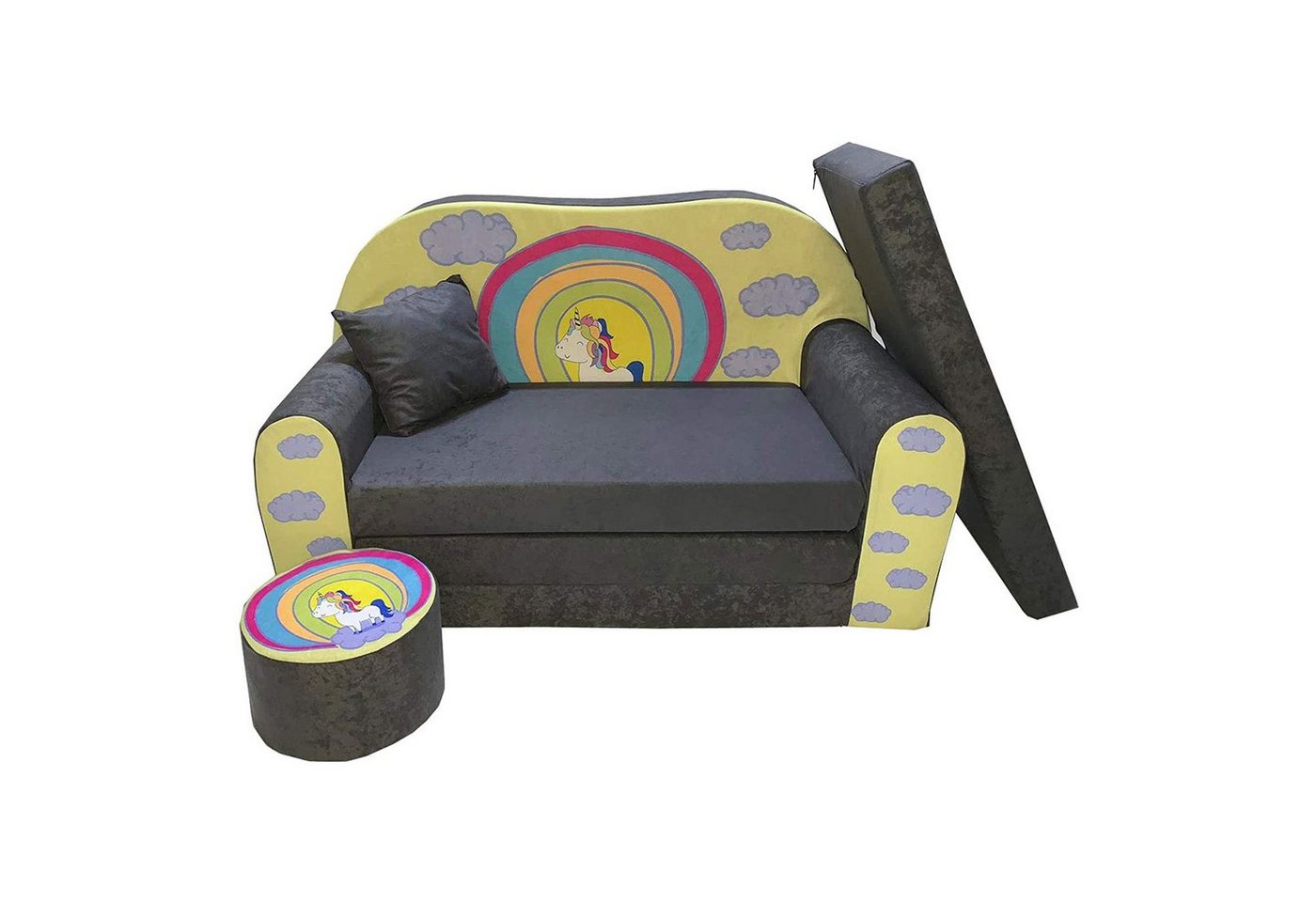 FORTISLINE Kindersitzgruppe Kindersofa Kindercouch Aufklappen Bettfunktion + Hocker W319 von FORTISLINE