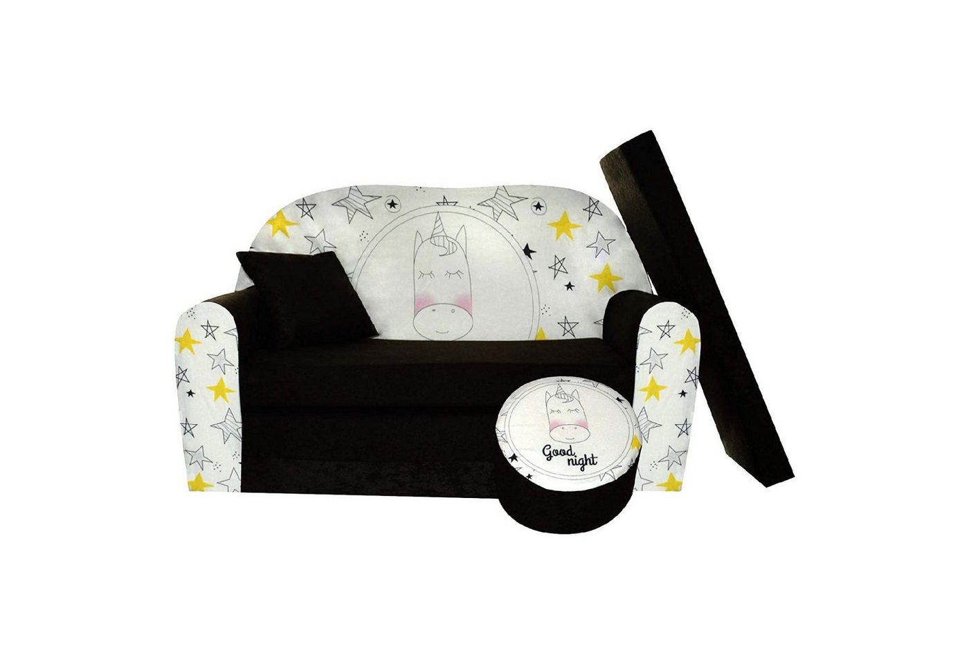 FORTISLINE Kindersitzgruppe Kindersofa Kindercouch Aufklappen Bettfunktion + Hocker W319 von FORTISLINE