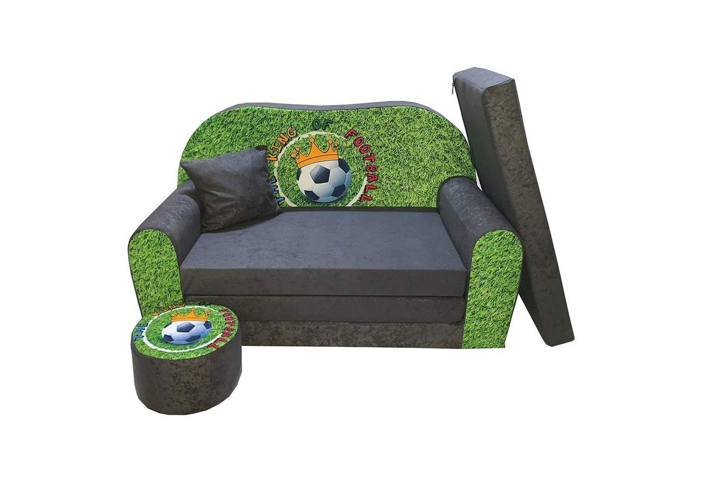 FORTISLINE Kindersitzgruppe Kindersofa Kindercouch Aufklappen Bettfunktion + Hocker W319 von FORTISLINE