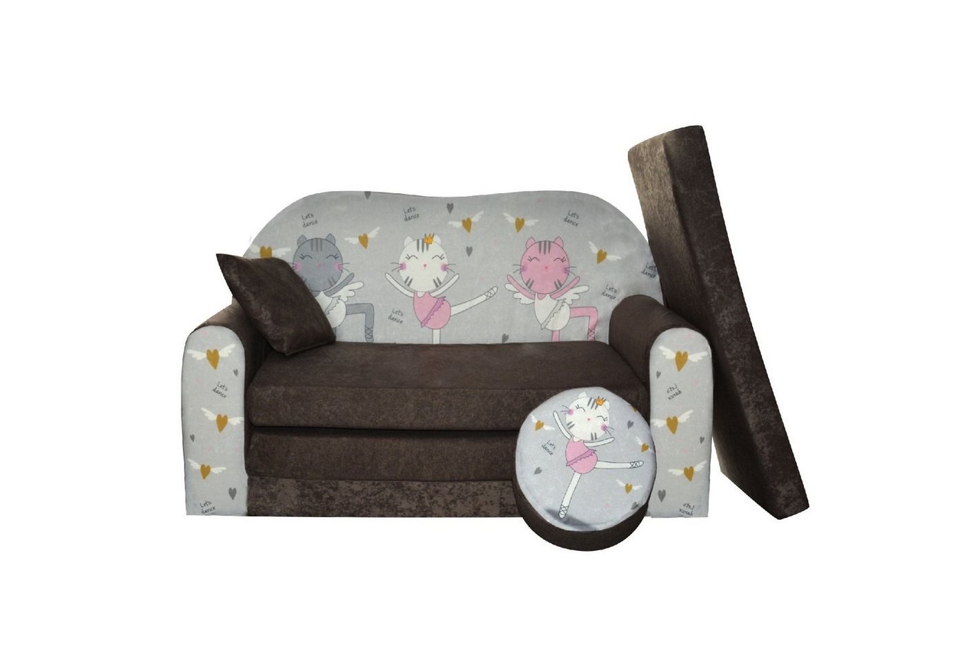 FORTISLINE Kindersitzgruppe Kindersofa Kindercouch Aufklappen Bettfunktion + Hocker W319 von FORTISLINE