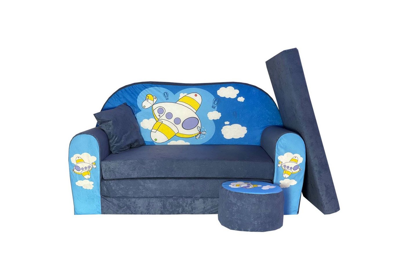 FORTISLINE Kindersitzgruppe Kindersofa Kindercouch Aufklappen Bettfunktion + Hocker W319 von FORTISLINE