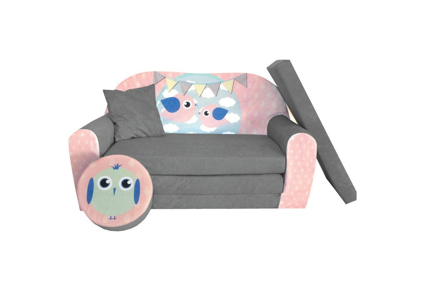 FORTISLINE Kindersitzgruppe Kindersofa Kindercouch Aufklappen Bettfunktion + Hocker W319 von FORTISLINE