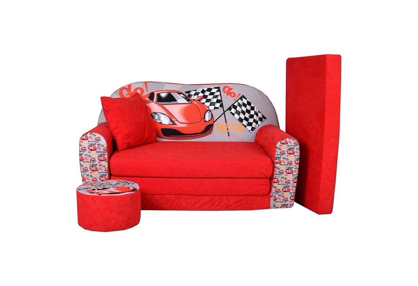 FORTISLINE Kindersitzgruppe Kindersofa Kindercouch Aufklappen Bettfunktion + Hocker W319 von FORTISLINE