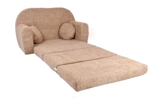 FORTISLINE - Kindersofa David - Klappsofa mit Verlängerung aus Plüsch - Schlafcouch 100 x 60 x 50 cm - Ausklappbares Sofa mit 2 Kissen - Oeko-TEX Zertifiziert - in 6 Farben - Puderbraun FORTISLINE - Kindersofa David - Klappsofa mit Verlängerung aus Plüsch - Schlafcouch 100 x 60 x 50 cm - Ausklappbares Sofa mit 2 Kissen - Oeko-TEX Zertifiziert - in 6 Farben - Puderbraun von FORTISLINE