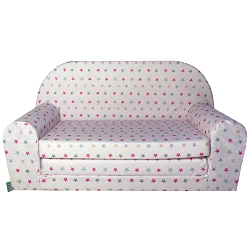 FORTISLINE Kindersofa Mini zum Aufklappen Viele Muster W386 (Rosa Sterne Grau/Pink) von FORTISLINE