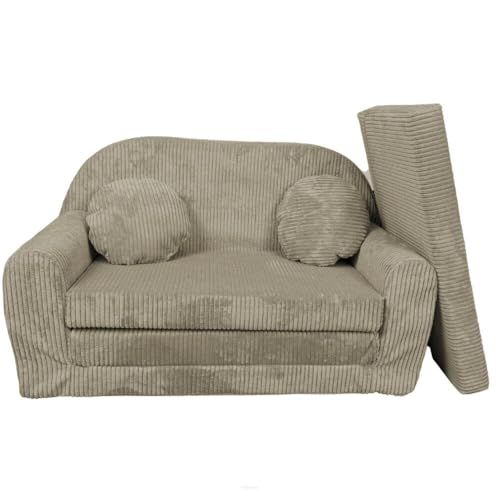 FORTISLINE - Kindersofa Rosalia - Klappsofa mit Verlängerung aus Cord - Schlafcouch 100 x 60 x 50 cm - Ausklappbares Sofa mit 2 Kissen - Oeko-TEX Zertifiziert - in 7 Farben - Braun von FORTISLINE