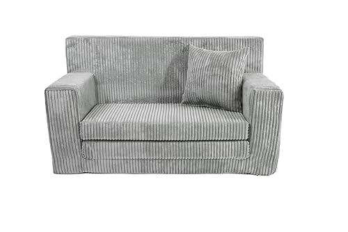 FORTISLINE - Kindersofa ausklappbar 83x47x43cm Oeko-TEX - Spielesofa für Kinder 2in1 - Kindercouch Aufklappen Bettfunktion - Schlafcouch aus Schaumstoff - Kuschel-Cord - Viele Muster (Grau) von FORTISLINE