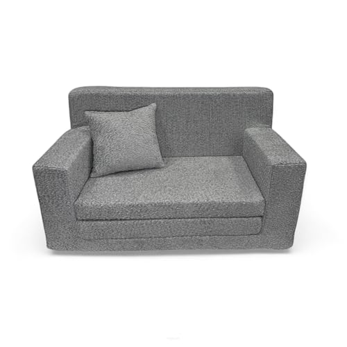 FORTISLINE - Kindersofa ausklappbar 83x47x43cm Oeko-TEX - Spielesofa für Kinder 2in1 - Kindercouch Aufklappen Bettfunktion - Schlafcouch aus Schaumstoff - Teddy-Stoff - Viele Muster (Grau) von FORTISLINE