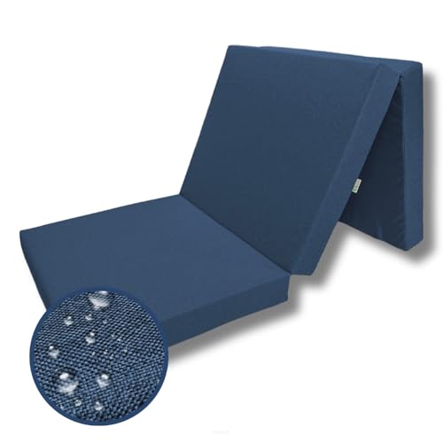 FORTISLINE Klappmatratze 195x80x9 cm - 3-teilige Faltmatratze - klappbare Gästematratze - Campermatratze mit wasserfestem Outdoor-Bezug - Würfelmatratze - Gästebett - Wohnwagenmatratze - Dunkelblau von FORTISLINE