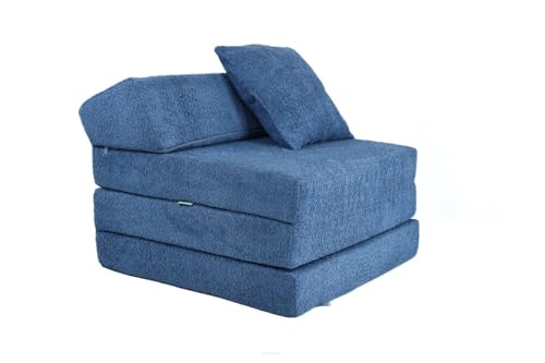 FORTISLINE - Klappmatratze 200x70x10cm mit Kopfteil & Kissen – Gästebett ausklappbar für Kinderzimmer & Camping Matratze – Faltmatratze tragbar – Faltbare Matratze aus Teddy-Stoff – Blau von FORTISLINE