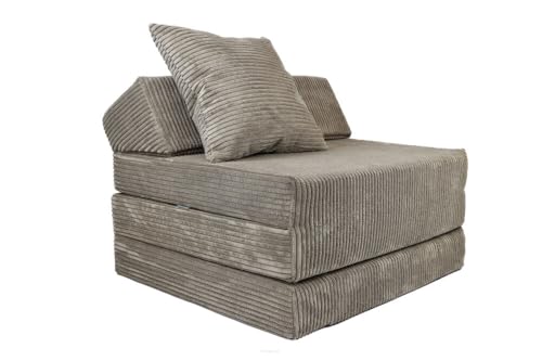 FORTISLINE - Klappmatratze 200x70x10cm mit Kopfteil & Kissen – Gästebett ausklappbar für Kinderzimmer & Camping Matratze Schaumstoff – Faltmatratze tragbar – Faltbare Matratze aus Cord – Braun von FORTISLINE
