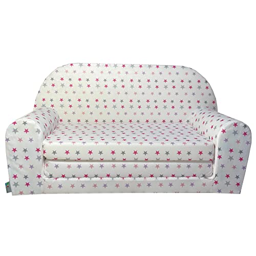 FORTISLINE Kindersofa Mini zum Aufklappen Viele Muster W386 (Beige Sterne Grau/Pink) von FORTISLINE