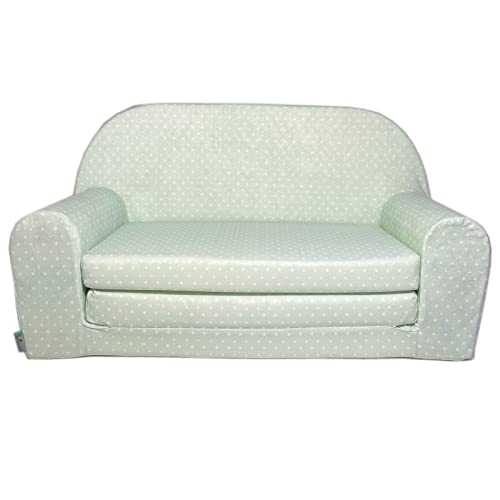 FORTISLINE Kindersofa Mini zum Aufklappen Viele Muster W386 (Minze Punkte Weiss) von FORTISLINE