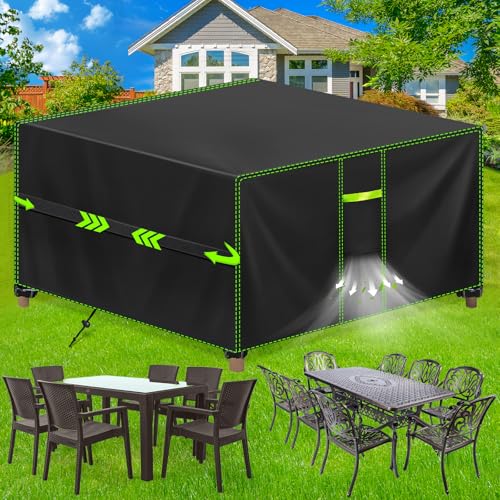 FORTRY Abdeckung Gartenmöbel Wasserdicht, Winterfest Schutzhülle Gartenmöbel, 420D Oxford Plane für Gartentisch Möbelsets Terrassenmöbel, Rechteckig Tischabdeckung Gartenmöbel 150x150x74cm von FORTRY